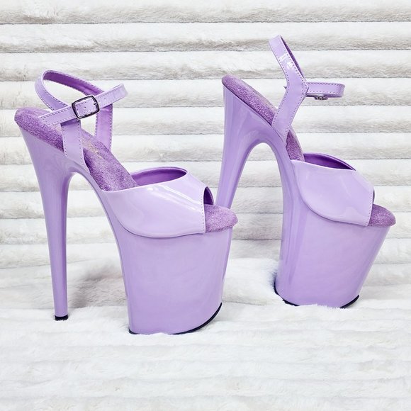 809 Lavender Lilac Patent Ankle Strap Platform 8" High Heel Sandals - Picture 3 of 10